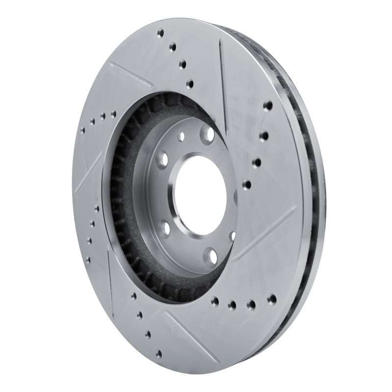 Mazda CX-7 Brake Rotor (1) - Front Left - R1 Concepts - Drilled & Slotted - Silver - `07-`12